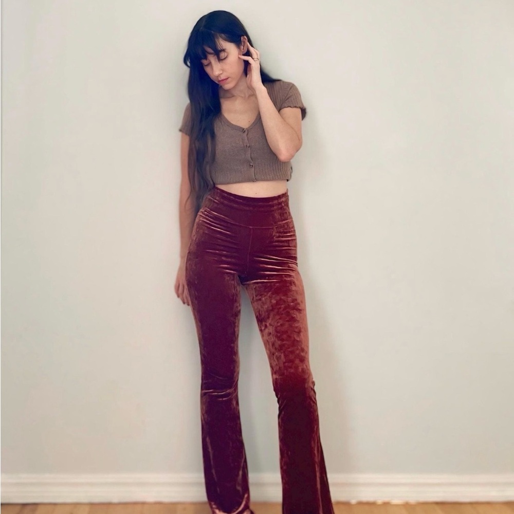 High-Waist Velvet Flare Pants in Burnt Copper